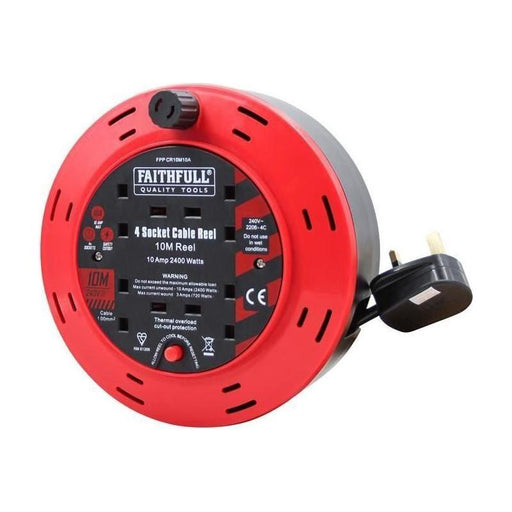 Faithfull Power Plus Cable Reel 240V 10A 4-Socket 10m Faithfull Power Plus - RockBottom Northampton