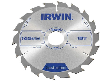 Irwin® Construction Circular Saw Blade 165 x 30mm x 18T ATB IRWIN® - RockBottom Northampton