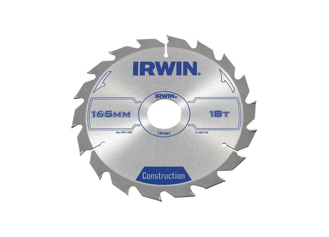 Irwin® Construction Circular Saw Blade 165 x 30mm x 18T ATB IRWIN® - RockBottom Northampton