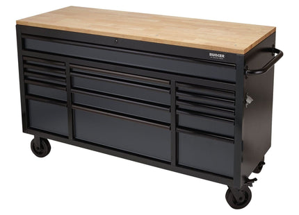 Draper BUNKER Workbench Roller Tool Cabinet, 15 Drawer, 61", Grey 08238 Draper - Town Tools 