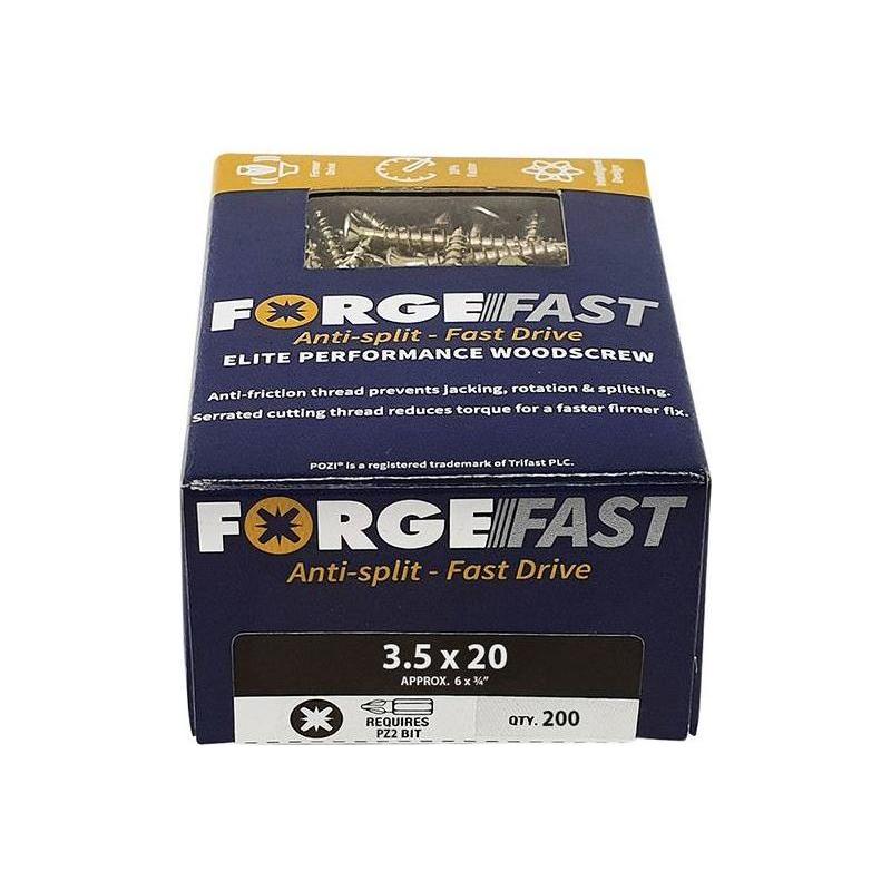 Forgefix ForgeFast Pozi Compatible Elite Performance Wood Screw ZY 3.5 x 20mm Box 200 ForgeFix - RockBottom Northampton