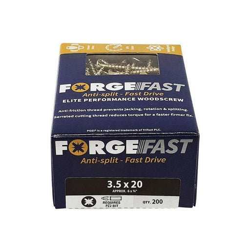 Forgefix ForgeFast Pozi Compatible Elite Performance Wood Screw ZY 3.5 x 20mm Box 200 ForgeFix - RockBottom Northampton