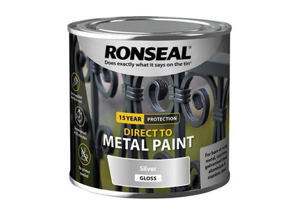Ronseal Direct to Metal Paint Silver Gloss 250ml Ronseal - RockBottom Nothampton