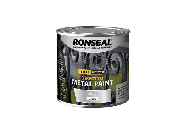 Ronseal Direct to Metal Paint Silver Gloss 250ml Ronseal - RockBottom Nothampton