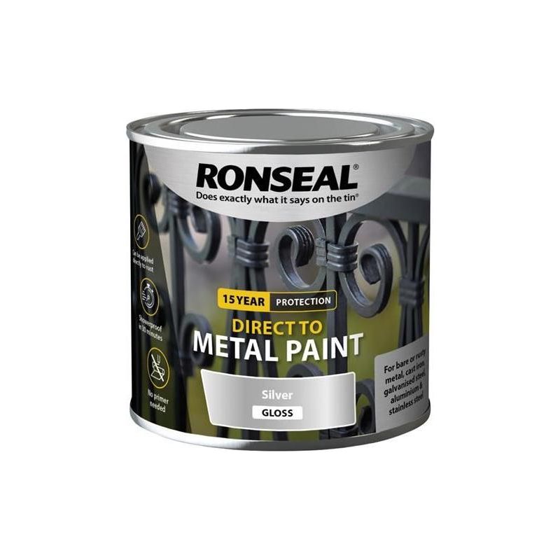 Ronseal Direct to Metal Paint Silver Gloss 250ml Ronseal - RockBottom Nothampton