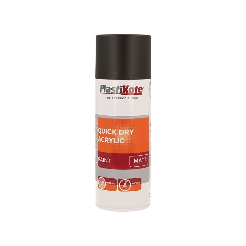 Plastikote Trade Quick Dry Acrylic Spray Paint Matt Black 400ml PlastiKote - RockBottom Nothampton