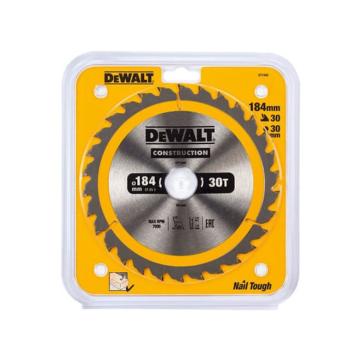 Dewalt Power Tools Portable Construction Circular Saw Blade 184 x 30mm x 30T DeWALT Power Tools - RockBottom Northampton