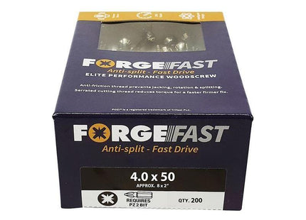 Forgefix ForgeFast Pozi Compatible Elite Performance Wood Screw ZY 4.0 x 50mm Box 200 ForgeFix - RockBottom Northampton