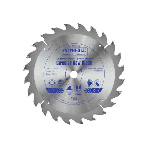 Faithfull TCT Cordless Trimsaw Blade 136 x 10mm x 24T POS Faithfull - RockBottom Northampton