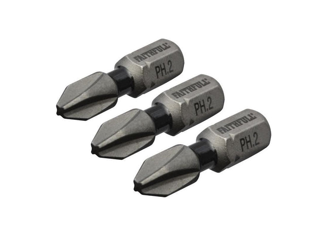 Faithfull Phillips Impact Screwdriver Bits PH2 x 25mm (Pack 3) Faithfull - RockBottom Northampton