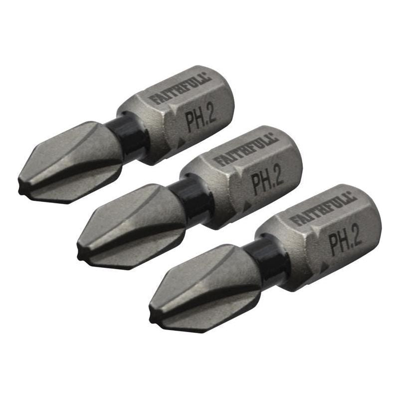 Faithfull Phillips Impact Screwdriver Bits PH2 x 25mm (Pack 3) Faithfull - RockBottom Northampton