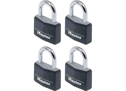 Master Lock Aluminium Black Vinyl Cover 40mm Padlock 4-Pin - Keyed Alike x 4 Master Lock - RockBottom Northampton