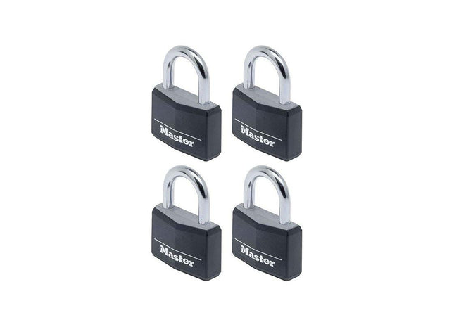 Master Lock Aluminium Black Vinyl Cover 40mm Padlock 4-Pin - Keyed Alike x 4 Master Lock - RockBottom Northampton