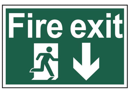 Scan Fire Exit Running Man Arrow Down - PVC Sign 300 x 200mm Scan - RockBottom Nothampton