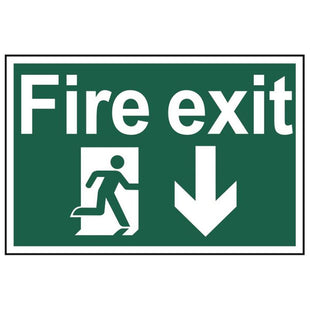 Scan Fire Exit Running Man Arrow Down - PVC Sign 300 x 200mm Scan - RockBottom Nothampton