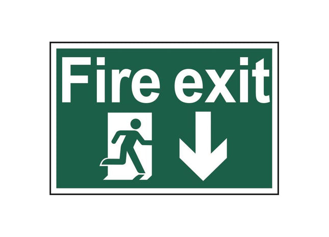 Scan Fire Exit Running Man Arrow Down - PVC Sign 300 x 200mm Scan - RockBottom Nothampton