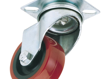 Draper Swivel Plate Fixing Polyurethane Wheel, 75mm Diameter, S.W.L. 70kg 65513 Draper - Town Tools 