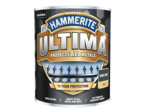 Hammerite Ultima Metal Paint Matt Dark Grey 750ml Hammerite - RockBottom Northampton