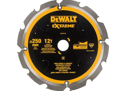 Dewalt Power Tools Extreme PCD Fibre Cement Saw Blade 250 x 30mm x 12T DeWALT Power Tools - RockBottom Northampton