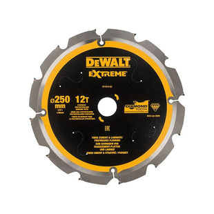 Dewalt Power Tools Extreme PCD Fibre Cement Saw Blade 250 x 30mm x 12T DeWALT Power Tools - RockBottom Northampton