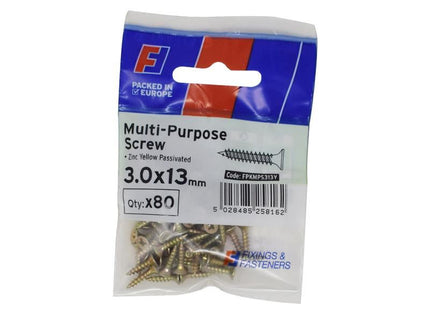 ForgeFix Multi-Purpose Pozi Screw CSK ST ZYP 3.0 x 13mm ForgePack 80 ForgeFix - RockBottom Northampton