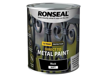 Ronseal Direct to Metal Paint Black Matt 750ml Ronseal - RockBottom Nothampton