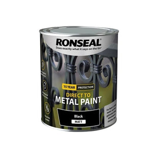 Ronseal Direct to Metal Paint Black Matt 750ml Ronseal - RockBottom Nothampton