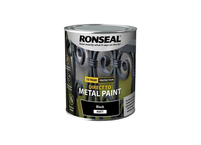 Ronseal Direct to Metal Paint Black Matt 750ml Ronseal - RockBottom Nothampton