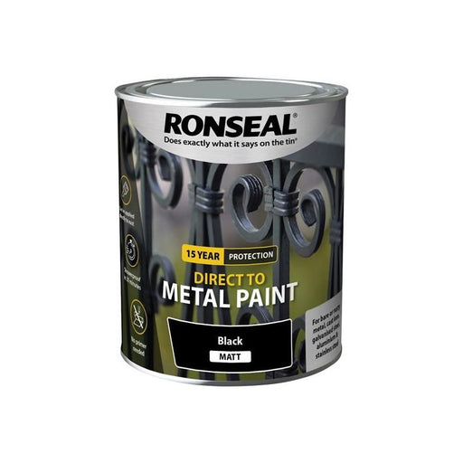 Ronseal Direct to Metal Paint Black Matt 750ml Ronseal - RockBottom Nothampton