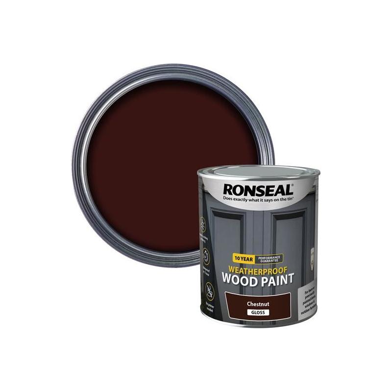 Ronseal 10 Year Weatherproof Wood Paint Chestnut Gloss 750ml Ronseal - RockBottom Nothampton