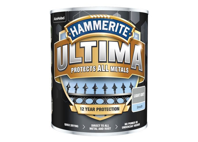 Hammerite Ultima Metal Paint Smooth Light Grey 750ml Hammerite - RockBottom Northampton