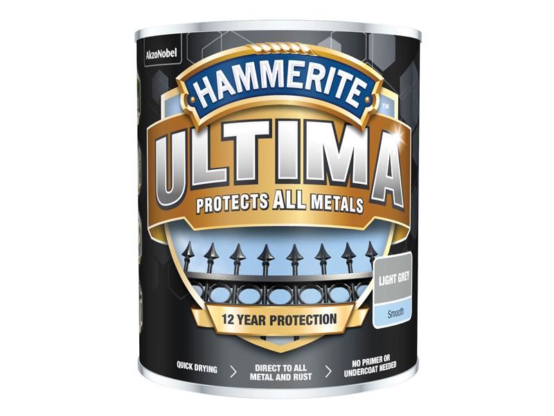 Hammerite Ultima Metal Paint Smooth Light Grey 750ml Hammerite - RockBottom Northampton