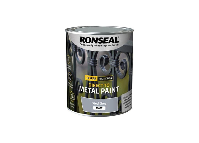 Ronseal Direct to Metal Paint Steel Grey Matt 750ml Ronseal - RockBottom Nothampton