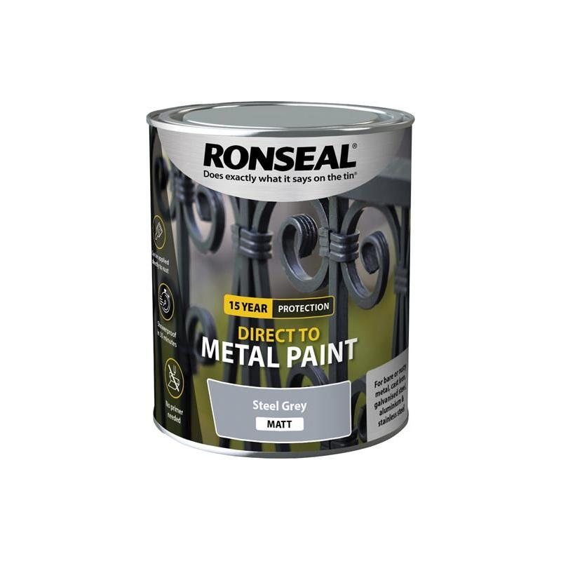 Ronseal Direct to Metal Paint Steel Grey Matt 750ml Ronseal - RockBottom Nothampton