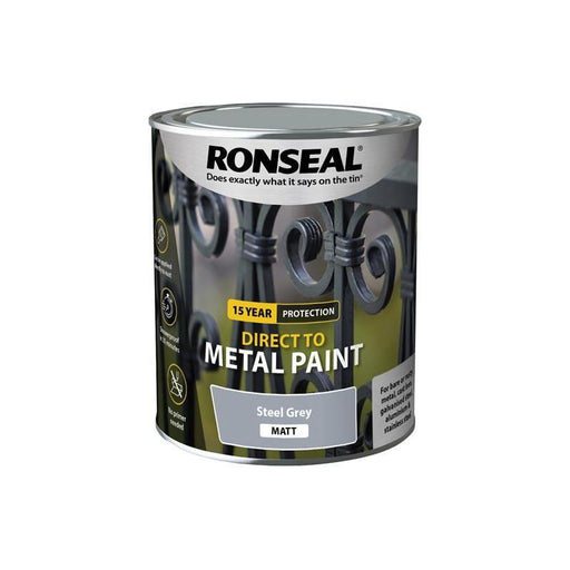 Ronseal Direct to Metal Paint Steel Grey Matt 750ml Ronseal - RockBottom Nothampton