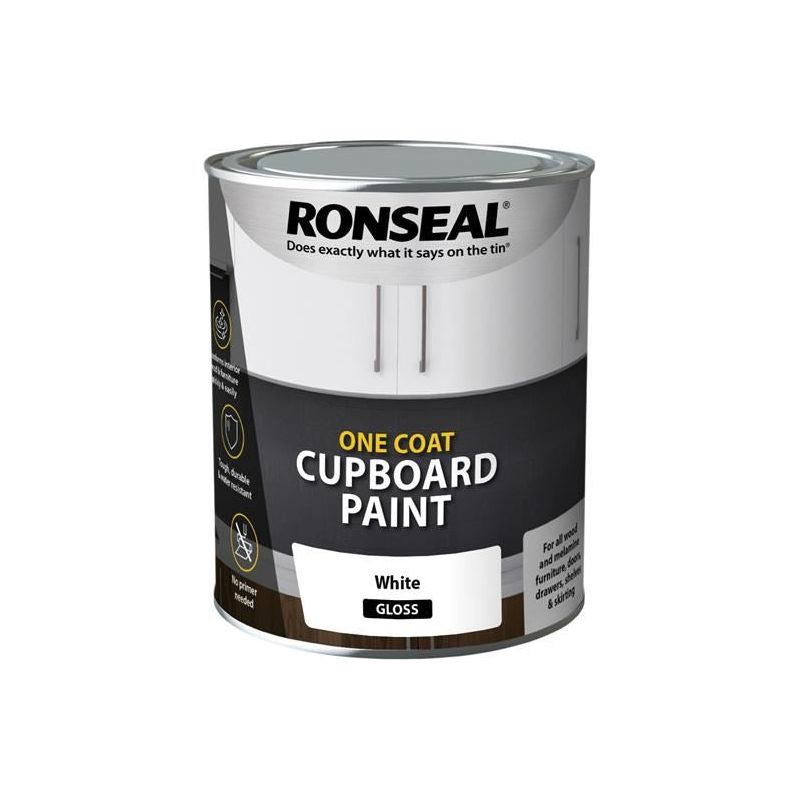 Ronseal One Coat Cupboard Paint White Gloss 750ml Ronseal - RockBottom Nothampton
