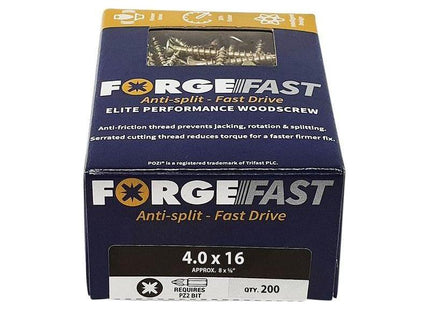 Forgefix ForgeFast Pozi Compatible Elite Performance Wood Screw ZY 4.0 x 16mm Box 200 ForgeFix - RockBottom Northampton