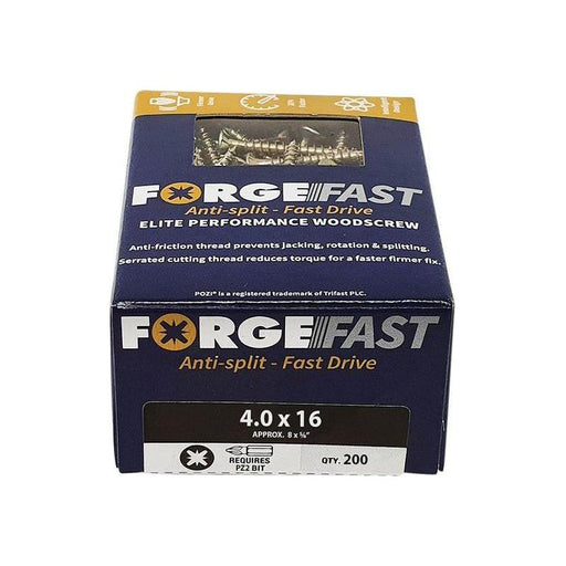Forgefix ForgeFast Pozi Compatible Elite Performance Wood Screw ZY 4.0 x 16mm Box 200 ForgeFix - RockBottom Northampton