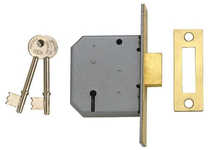 Union 2177 3 Lever Mortice Deadlock Polished Brass 77.5mm 3in Visi UNION - RockBottom Northampton