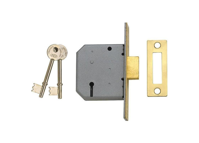 Union 2177 3 Lever Mortice Deadlock Polished Brass 77.5mm 3in Visi UNION - RockBottom Northampton