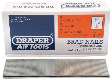 Draper Brad Nails, 32mm (Pack of 5000) 59827 Draper - Town Tools 