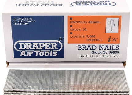 Draper Brad Nails, 40mm (Pack of 5000) 59830 Draper - Town Tools 
