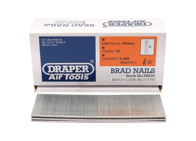 Draper Brad Nails, 40mm (Pack of 5000) 59830 Draper - Town Tools 