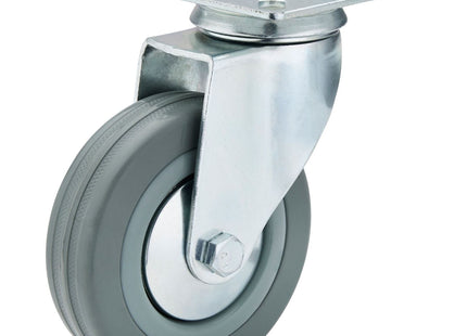 Draper Swivel Plate Fixing Rubber Castor, 100mm Diameter, S.W.L. 80kg Draper - Town Tools