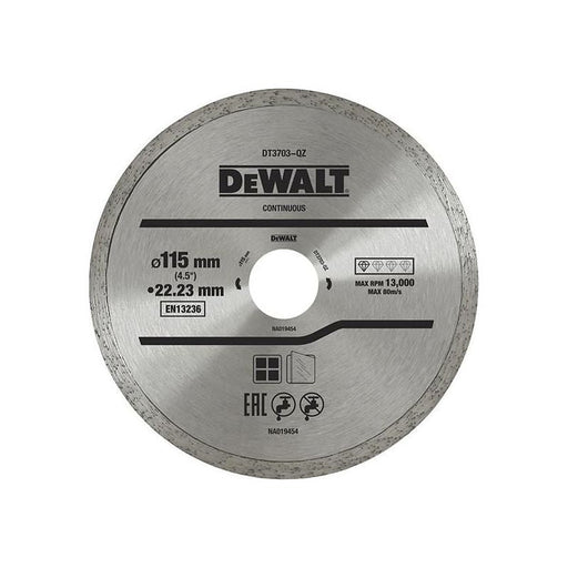 Dewalt Power Tools DT3711 Continuous Rim Diamond Cutting Disc 115 x 22.23mm DeWALT Power Tools - RockBottom Northampton