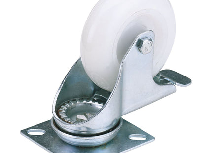 Draper Swivel Plate Fixing Nylon Wheel with Brake, 75mm Diameter, S.W.L. 70kg Draper - Town Tools 