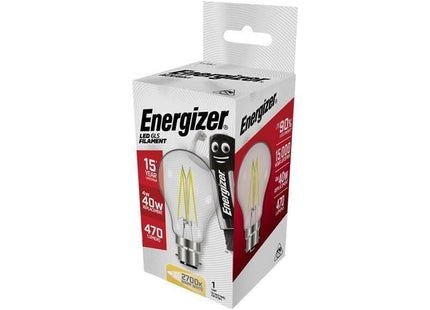 Energizer® LED BC (B22) GLS Filament Non-Dimmable Bulb, Warm White 470 lm 4W Energizer® - RockBottom Northamptin