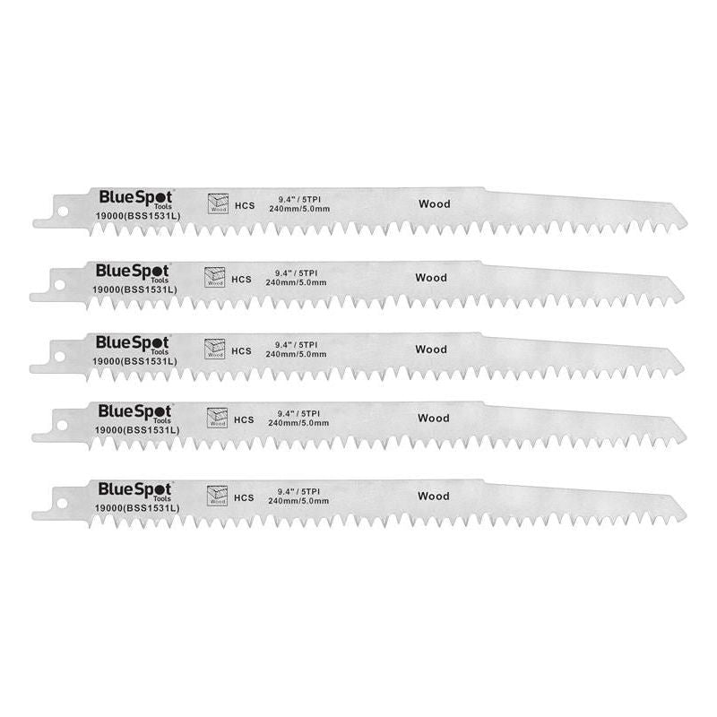 Bluespot Tools HCS Reciprocating Saw Blade 240mm x 5 TPI Pack of 5 BlueSpot Tools - RockBottom Northampton