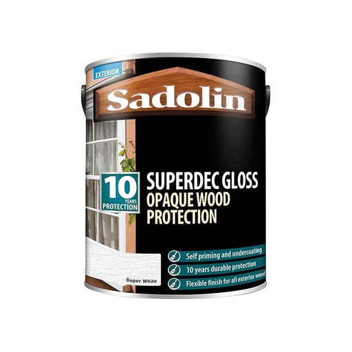 Sadolin Superdec Opaque Wood Protection Super White Gloss 5 litre Sadolin - RockBottom Nothampton