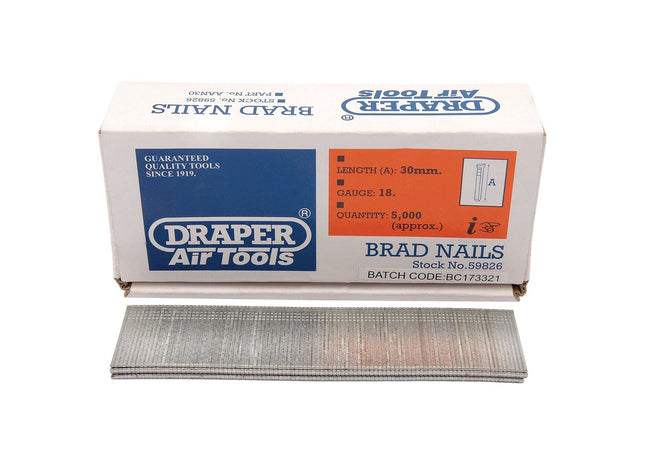 Draper Brad Nails, 30mm (Pack of 5000) 59826 Draper - Town Tools 